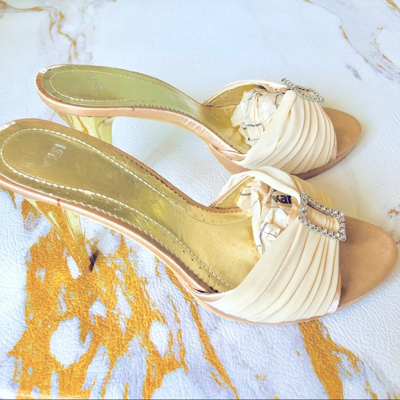 CLN Gold and Beige Formal Slip-On Heels - Picture 5 of 6